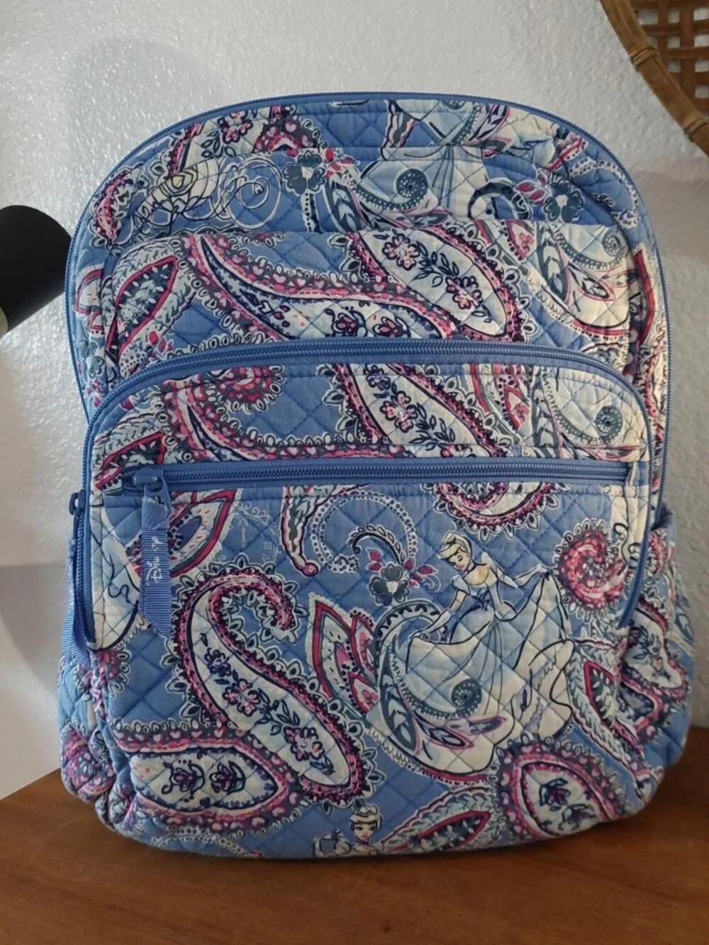 vera bradley Disney Cinderella blue, pink, and white paisley quilted backpack #c